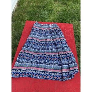 Blair Vintage Skirt Elastic Waist Size medium blue pink cottage‎ Geometric